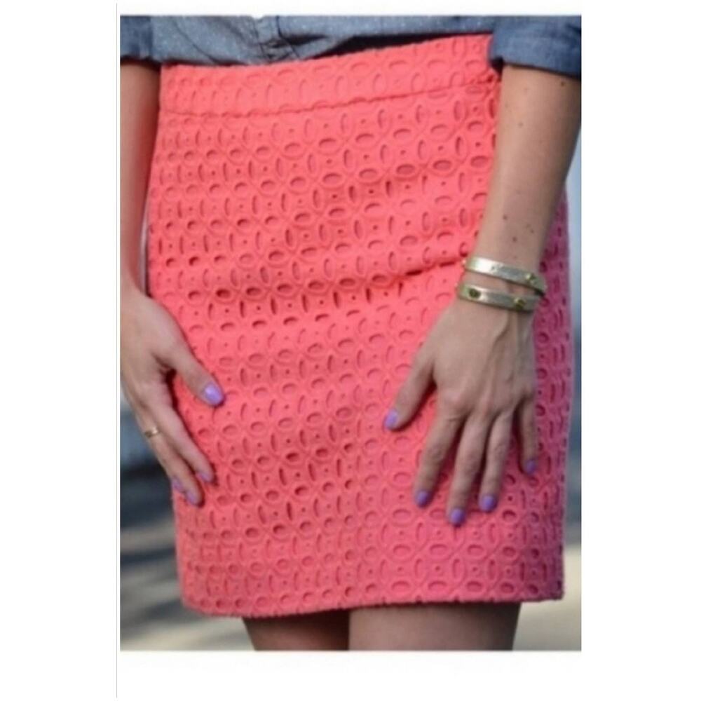 J Crew Salmon Eyelet Mini Pencil Skirt Size 0